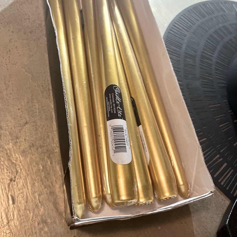12” tapered candle-lite metallic gold candles- 7 total or set of 2- Three NWT